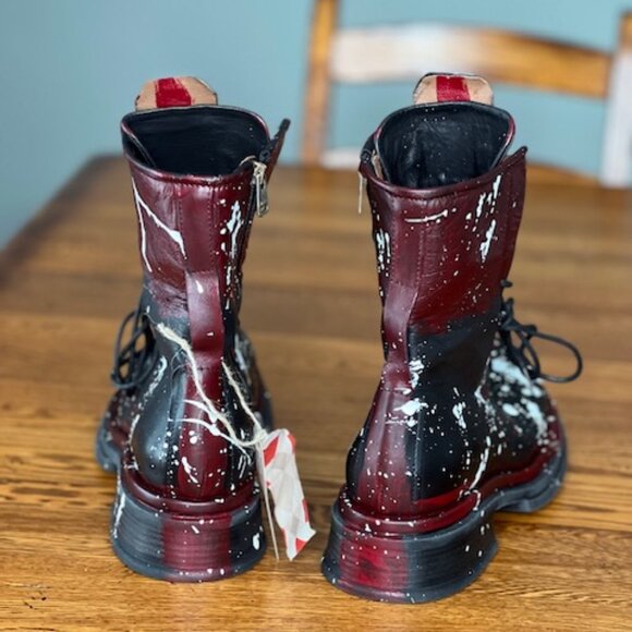 RARE A.S.98 Paint Splatter Black and Burgundy Ankle Boots EU 41 NWT - Picture 12 of 15